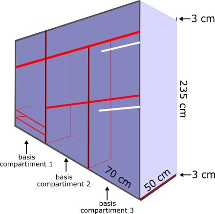 Schematische tekening van de voorbeeld inbouwkast