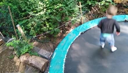 Kippenhok met ren onder trampoline