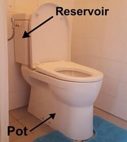 Toiletpot en –reservoir van staand toilet